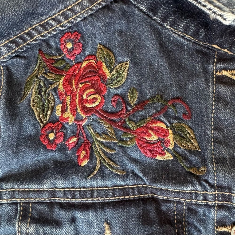 Denim Jean Jacket with Embroidered Roses - Picture 8 of 16